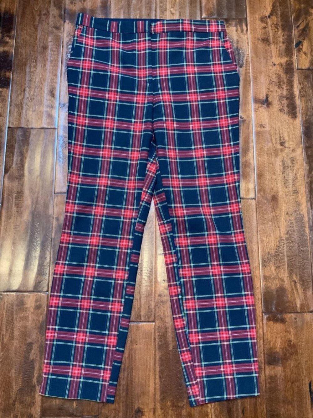 Zara Red Tartan Plaid High Rise Pants, Size L